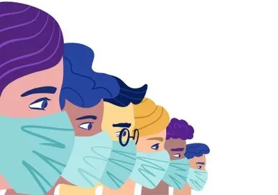 An illustration of several human heads wearing masks